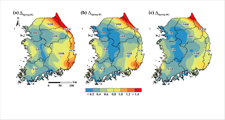 [Figure 2] Spatial distributions of δ18O differences between spring water and multi-level groundwater