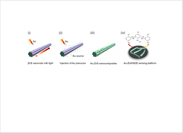 Figure 1. Schematic illustration of Au/ZnS catalysts via photodeposition process, and used as for the electrochemical sensor. 