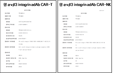 αvβ3 integrin 표적 단일도메인 항체 CAR-항암 면역세포치료제 개발 및 유효성 평가 분석기술 개발