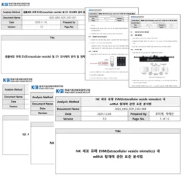 엑소좀및 엑소좀모사체분리/정제, 엑소좀내 고분자량/저분자량 펩타이드및 mRNA 탑재에 관한 분석 관련 SOP